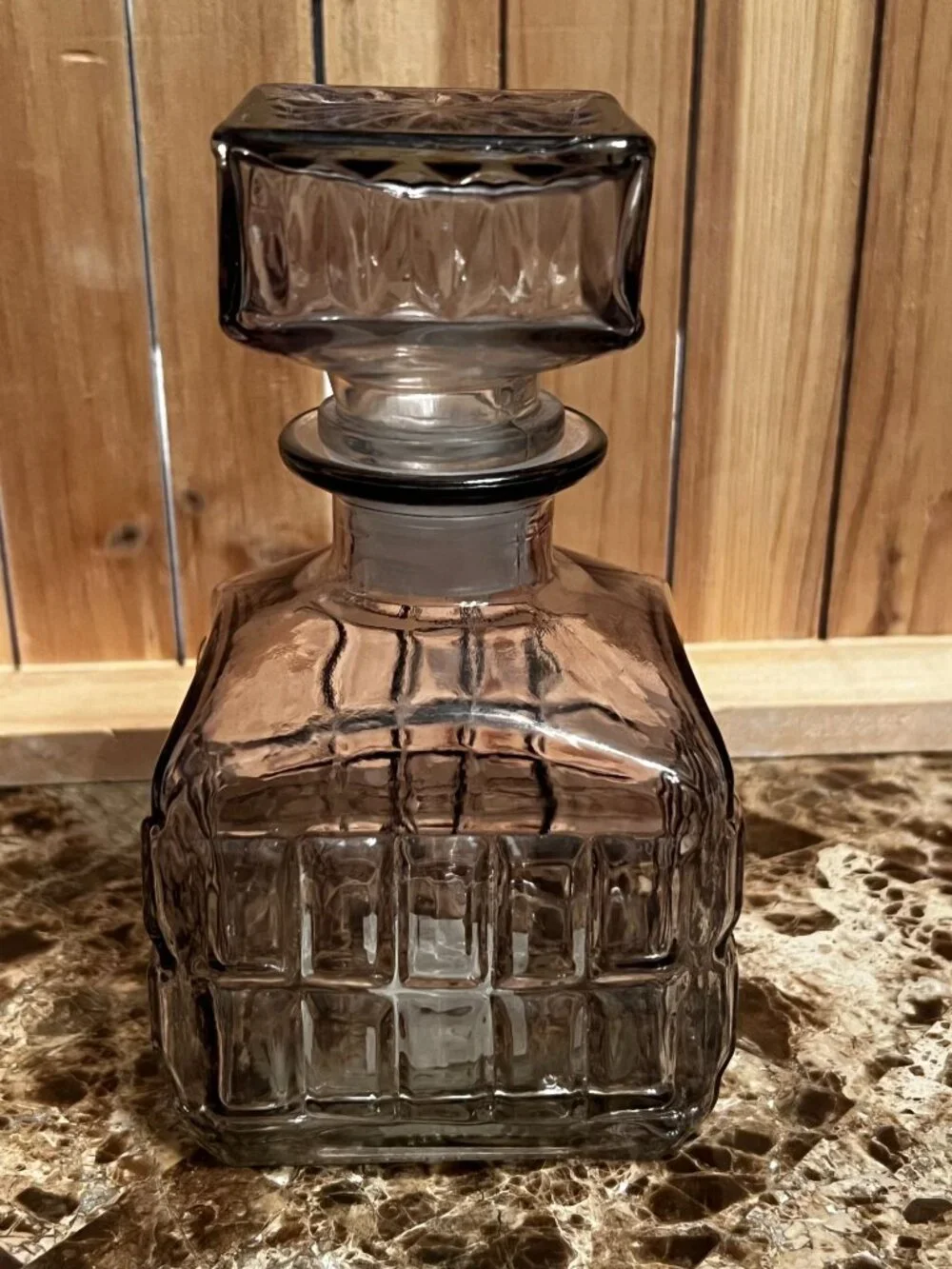 Smoked Glass Decorative Decanter 15.8 Oz Square Stopper